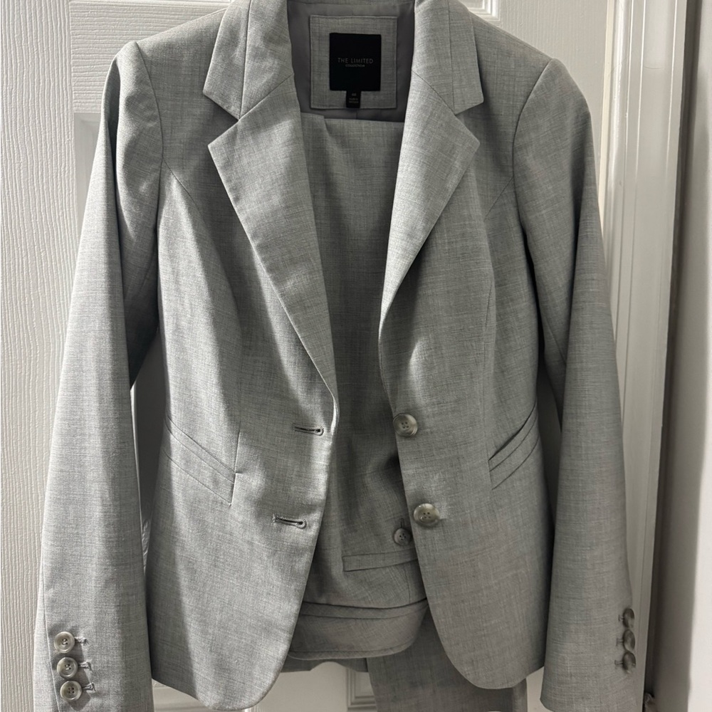 The Limited Light Gray Blazer and Skirt Ensemble